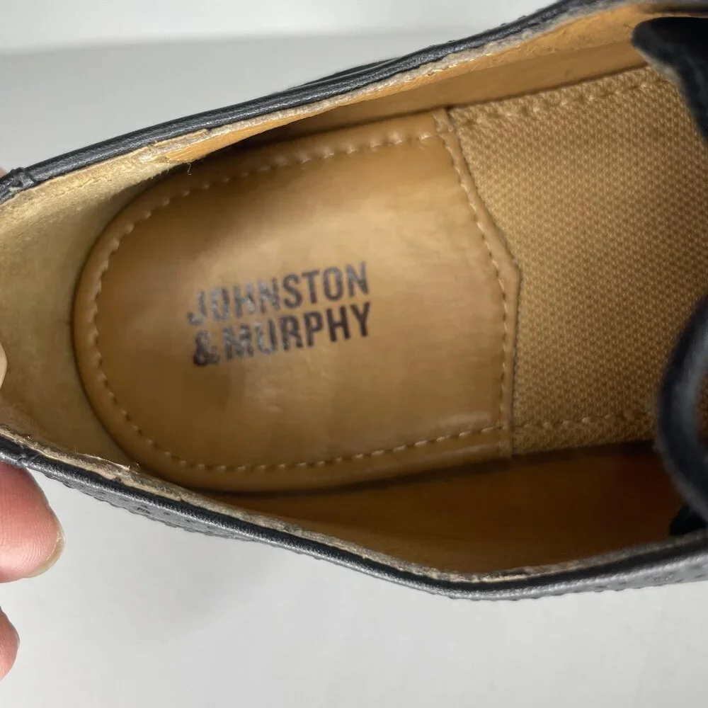 Johnston & Murphy Navy Leather Brogue Cap-Toe Boys Dress Shoes 5.5M